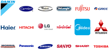 daikin carrier whirlpool delonghi fujitsu gree haier hitachi lg toyotomi midea mitsubishi morris panasonic samsung sanyo sharp toshiba